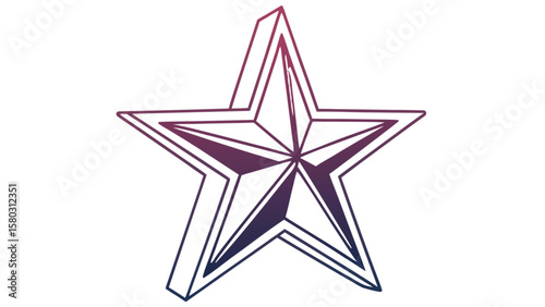 Illustration of a five pointed star with a gradient fill and a three dimensional outline effect design