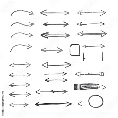A collection of hand-drawn arrow illustrations in various styles, perfect for design elements, highlighting directions, and emphasizing key points within creative projects and presentations.