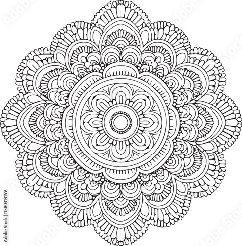 Vintage floral mandala with geometric lace pattern in seamless circular design