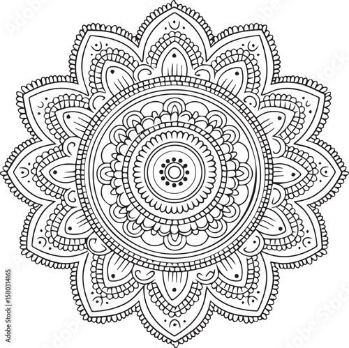 Intricate floral mandala with ornamental lace pattern in vintage round design
