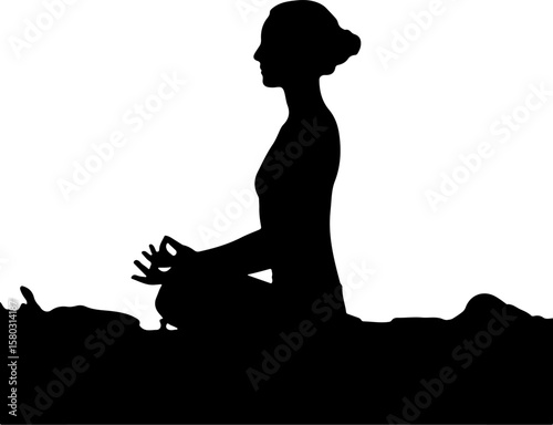 Silhouette of a Pregnant Woman Doing Yoga – Vector Illustration on White Background