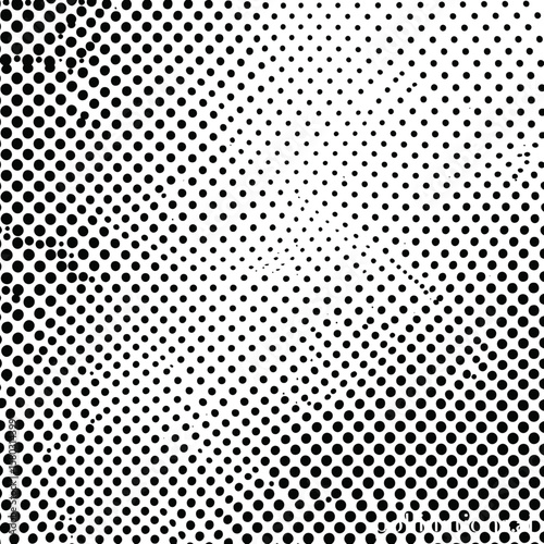 A black and white halftone pattern featuring a gradient of dots, creating a textured, abstract background suitable for design elements and artistic compositions.