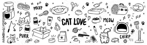 Cute cat love doodle vector collection, illustration set
