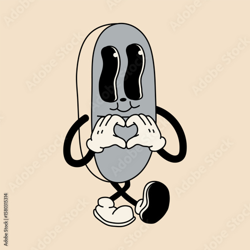 Groovy Cartoon Pill Character with Retro Vibes