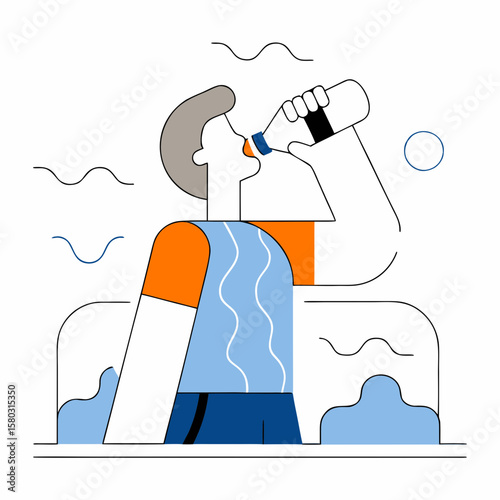 Man drinking water from bottle while relaxing by the pool  