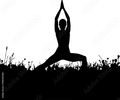 Silhouette of a Man Doing Yoga on White Background

