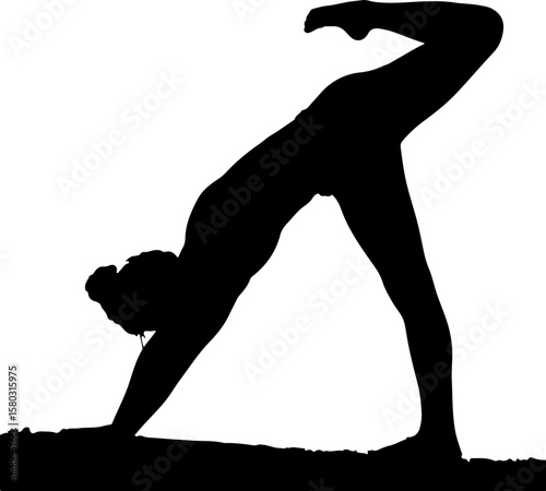 Silhouette of a Woman Doing Yoga on White Background

