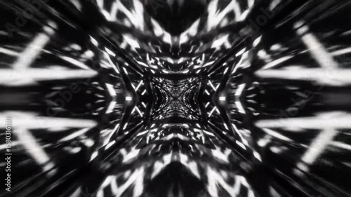 Kaleido scope pattern black, mirrored black and white abstract pattern spinning in motion perfect for VJ loops psychedelic visuals and hypnotic digital backgrounds
