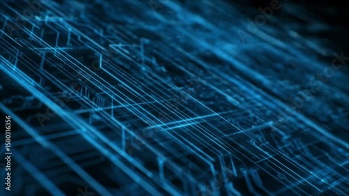 Blue abstract digital circuit board lines technology data network background close up