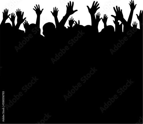 Silhouette of a Crowd of People Dancing at a Party on White Background