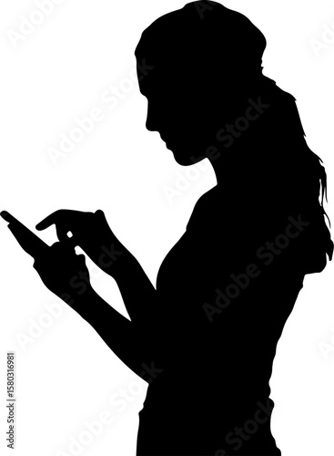 Silhouette of a Young Girl Looking at Her Cellphone on White Background

40 Keywords: