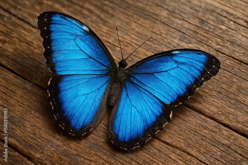 A Blue Butterfly Rests on Warm Wooden Planks