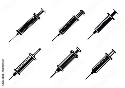 Syringe silhouette vector Set