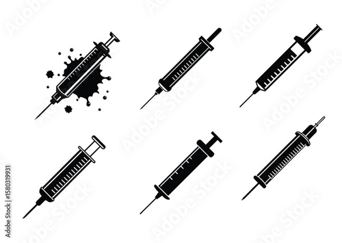 Syringe silhouette vector Set