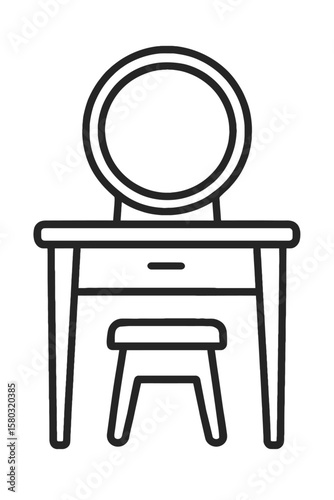 Dressing Table with Mirror and Stool Outline Icon - Bedroom Furniture Symbol