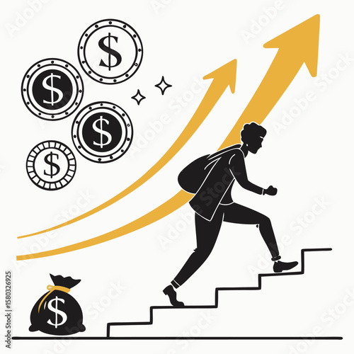silhouette financial gain on white background