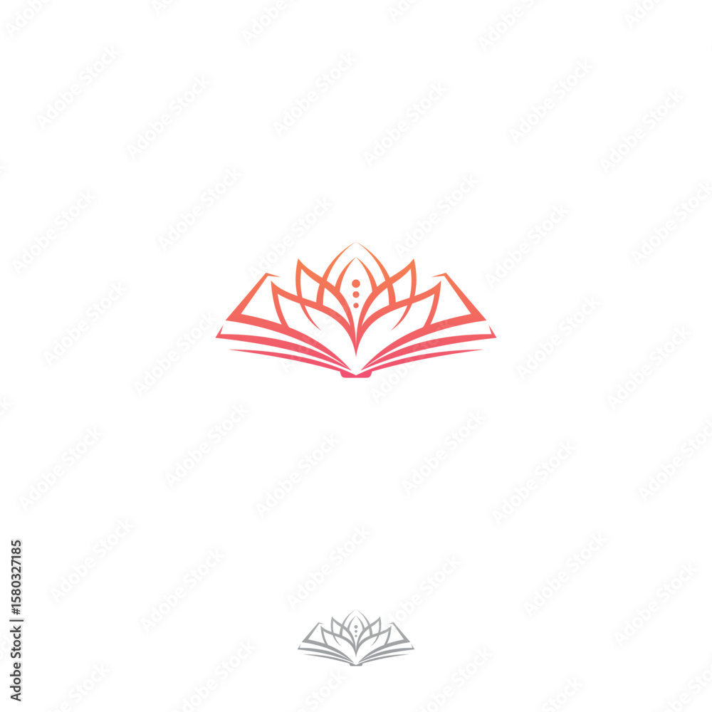 Obraz premium Opened book with linear Lotus logo design flat style