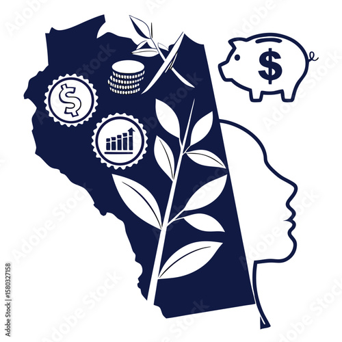 silhouette financial gain on white background