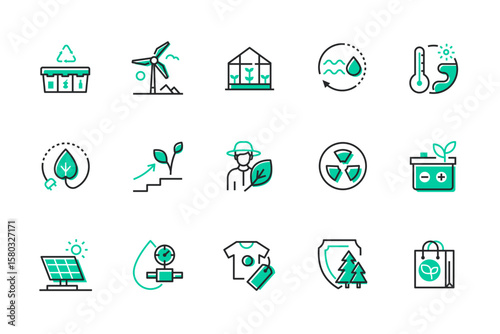 Ecology - set of line design style icons
