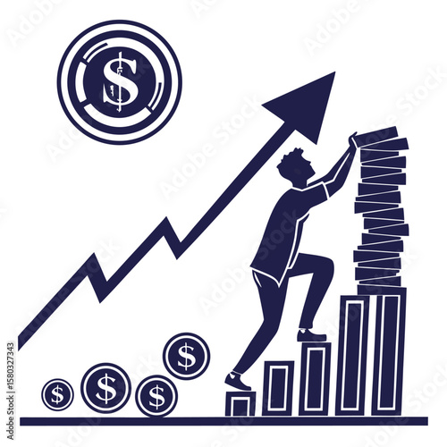 silhouette financial gain on white background