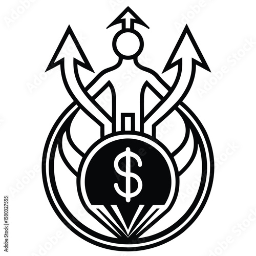 silhouette financial gain on white background