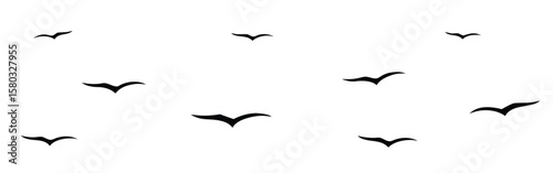 silhouette, migrate, many, group, birds, wing, flying, flight, concept, motion, isolated, , logo, , simple, abstract, shape, monochrome, icon, clipar, template, vector, illustration, minimalist, black