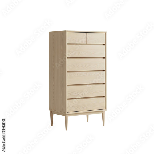 Tall wooden chest of drawers with modern minimalist furniture look Isolated Transparent PNG Image