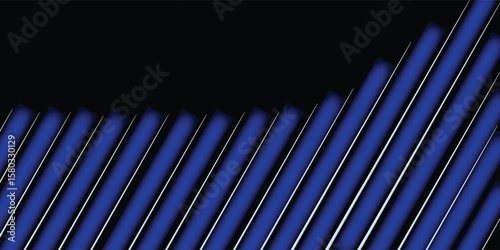 Abstract rendering featuring a pattern of white diagonal lines with a blue glow against a dark background. The repetitive design creates a sense of movement and rhythm.