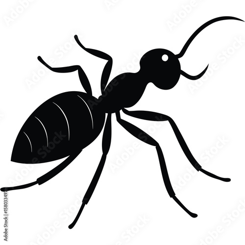 Black Silhouette of an Ant, Insect with Six Legs and Antennae