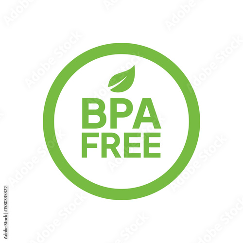 A green "BPA FREE" logo, encircled with a green ring and topped with a leaf, centered on a white background, conveying a clean, eco-friendly message.
