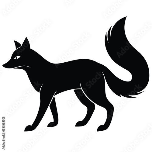 Silhouette Illustration of a Fox Walking with a Bushy Tail on White