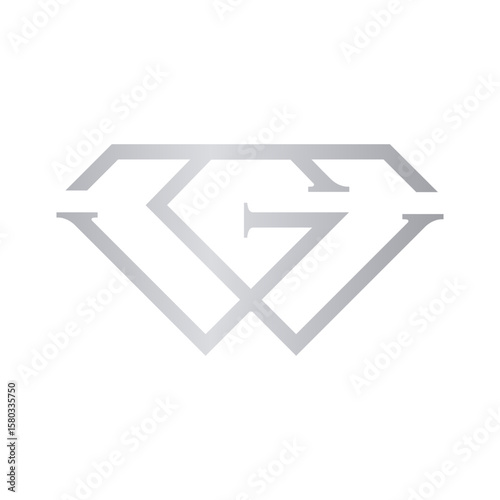 A minimalist logo in a silver gradient, depicting the intertwined letters "W" and "G" enclosed within the outline of a diamond shape