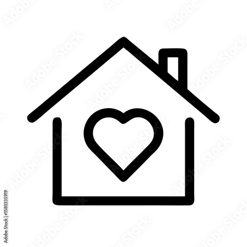 House with heart emblem in minimalistic style, symbolic representation of home with love. House with heart as a metaphor for family values, security, and comfort.