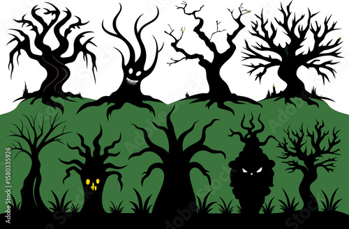6 Spooky Halloween Tree Silhouettes Vector Pack