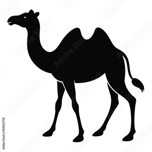 Camel Silhouette Illustration, One Humped Animal Shape Standing Profile View