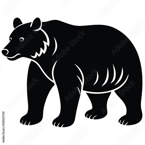 Illustration of a Black Bear Silhouette Walking on a White Background