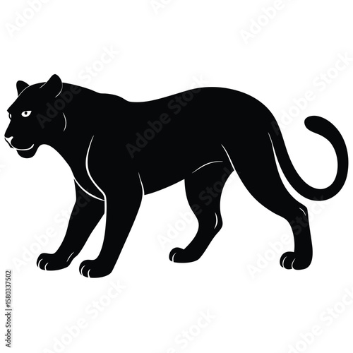 Illustration of a Sleek Black Panther Standing Tall on a White Canvas