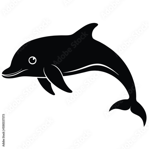 Monochrome Leaping Dolphin Silhouette, Sea Creature Symbol, Marine Iconography