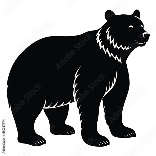 Silhouette of a Black Bear Standing Upright Against a White Space