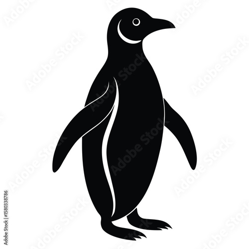Stylized Silhouette of a Penguin Standing Upright on a White Field