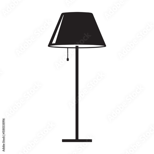 Black Floor Lamp Icon. Home Lighting Fixture. Furniture Vector Clipart