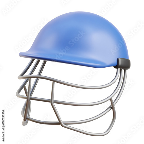 blue and silver Cricket Helmet 3d icon illustration