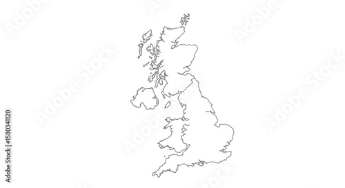 Outline map of the United Kingdom and Ireland, showcasing the geographical shapes of the islands against a white background.