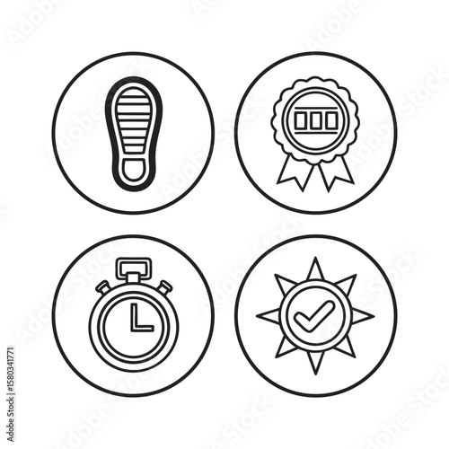 Daily Step Challenge Icons – Footprint, Pedometer, Trail, Goal Badge, Step Counter