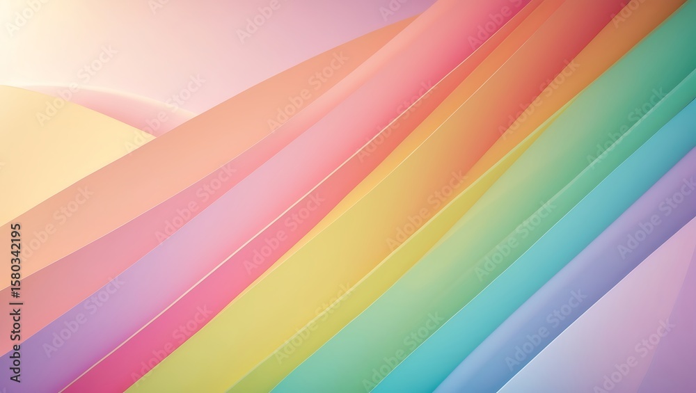 Fototapeta premium Abstract rainbow gradient background with soft pastel diagonal stripes and gentle curves