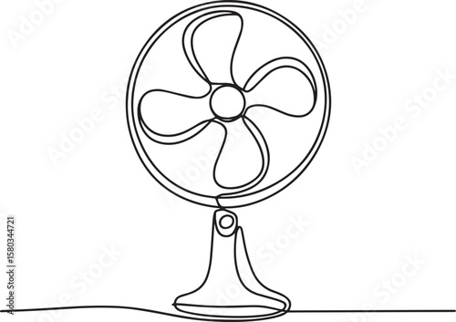 Electric fan in continuous one line drawing, minimalist home appliance illustration in editable vector style


