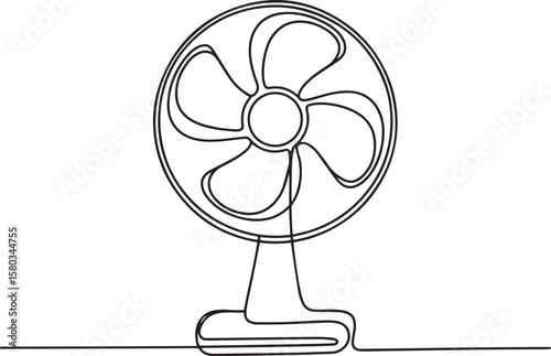 Electric fan in continuous one line drawing, minimalist home appliance illustration in editable vector style


