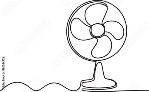 Electric fan in continuous one line drawing, minimalist home appliance illustration in editable vector style

