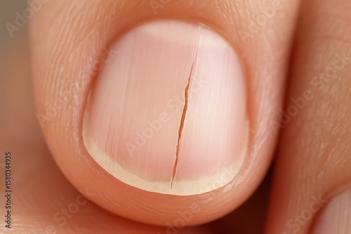 A close-up view of a nail with a crack