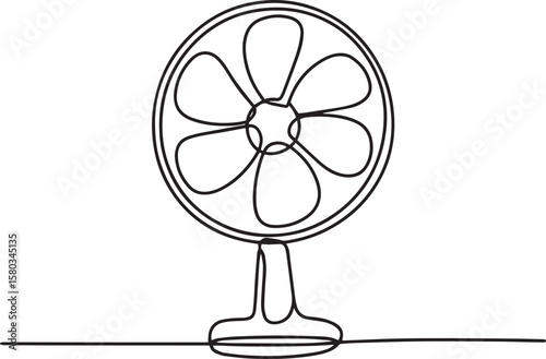 Electric fan in continuous one line drawing, minimalist home appliance illustration in editable vector style

